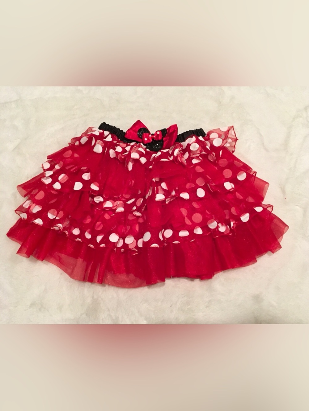 Disney Red Polka Dot Layered Tulle Minnie Mouse Skirt with Bow
